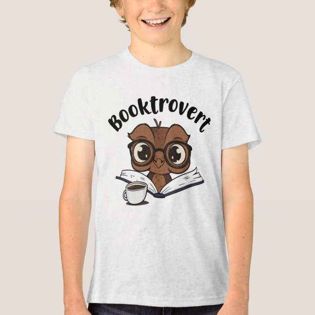 Camiseta Coruja-boquiaberta com livro e café (Frente)