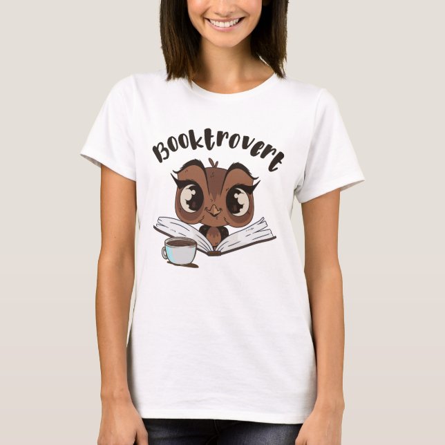 Camiseta Coruja-boquiaberta com livro e café (Frente)