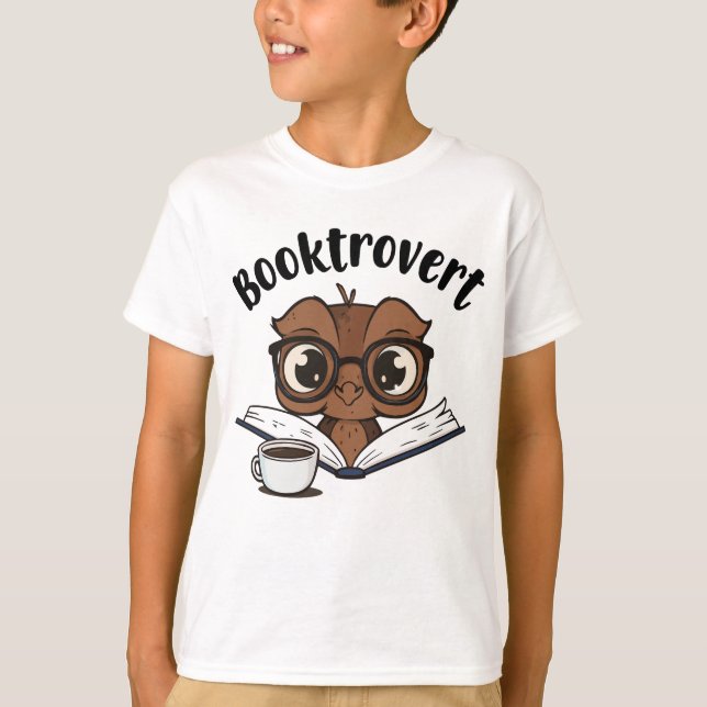 Camiseta Coruja-boquiaberta com livro e café (Frente)