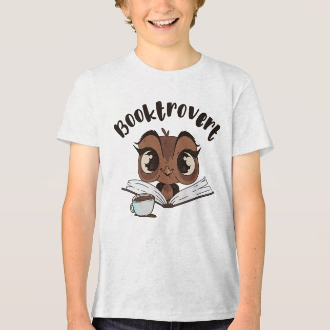 Camiseta Coruja-boquiaberta com livro e café (Frente)