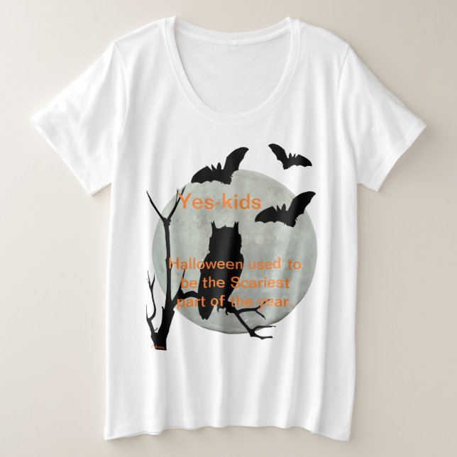 Camiseta Coruja Branca de Halloween e Morcegos (Frente do Design)