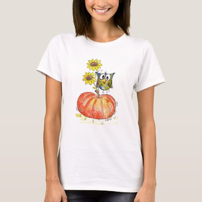 Camiseta Coruja Branca em Pumpkin (Frente)