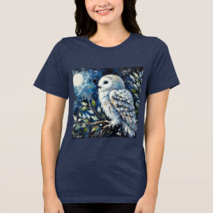 Camiseta Coruja Branca em Ramificação em Pintura à Lua