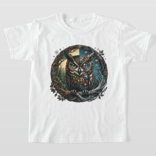 Camiseta Coruja Cibernética Natureza vs Tecnologia Steampun