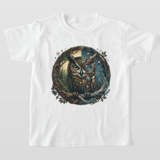 Camiseta Coruja Cibernética Natureza vs Tecnologia Steampun