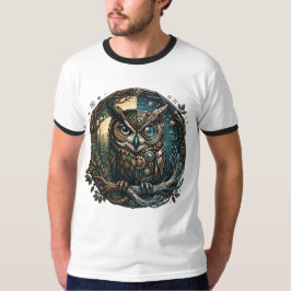Camiseta Coruja Cibernética Natureza vs Tecnologia Steampun
