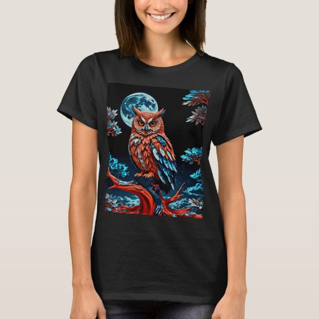Camiseta Coruja Colorida em Lua Cheia (Frente)