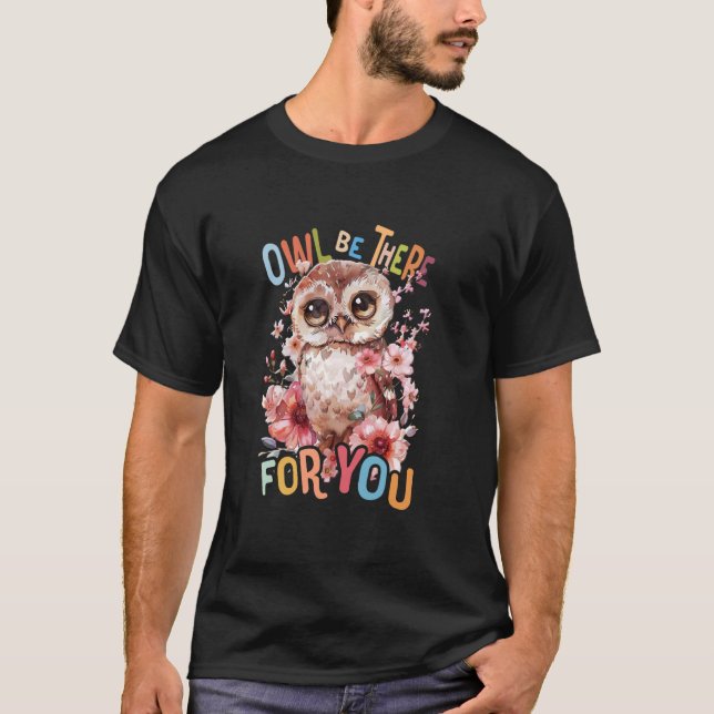 Camiseta coruja com flores corujas fofinhas voando de manhã (Frente)
