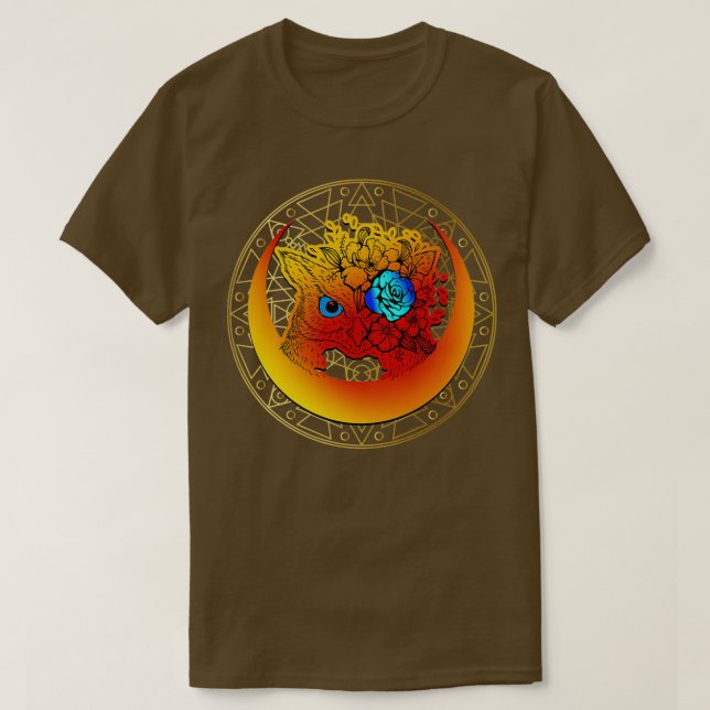 Camiseta coruja com lua crescente e geometria sagrada (Frente do Design)