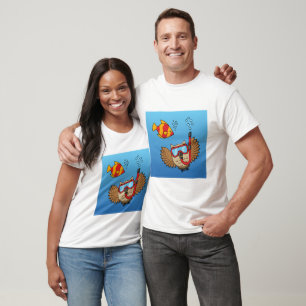 Camiseta Coruja com Máscara Snorkel e Peixes Tropicais