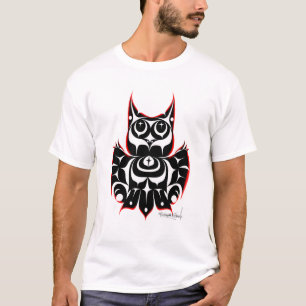 Camiseta Coruja Cornetada Estilo Coast Salish Indígena Amer