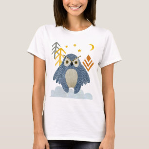 Camiseta Coruja-da-noite azul na floresta