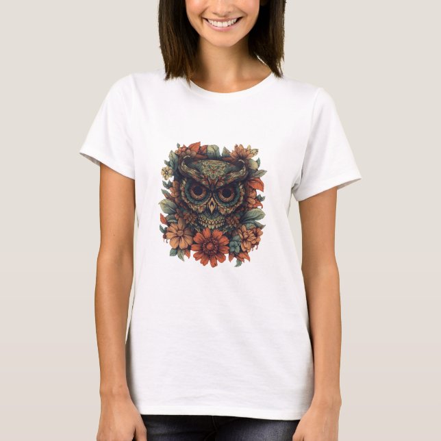 Camiseta Coruja da Sabedoria Floral (Frente)