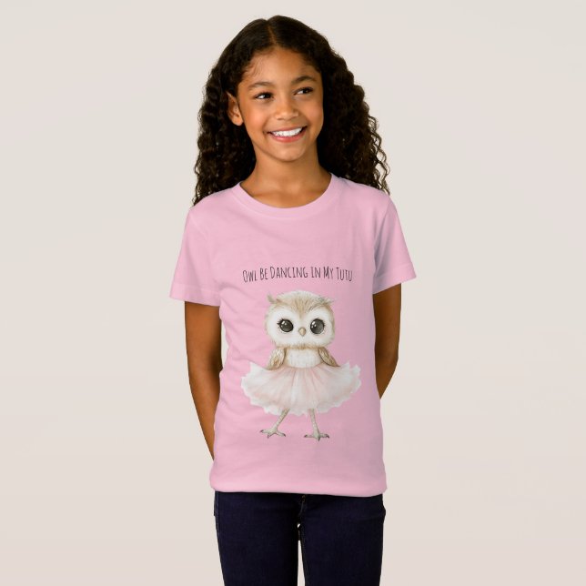 Camiseta Coruja Dançando Tutu Rosa Bailarina (Frente Completa)