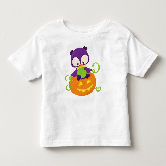 Camiseta Coruja das Halloween, Coruja Bonita, Coruja Roxa,  (Frente)