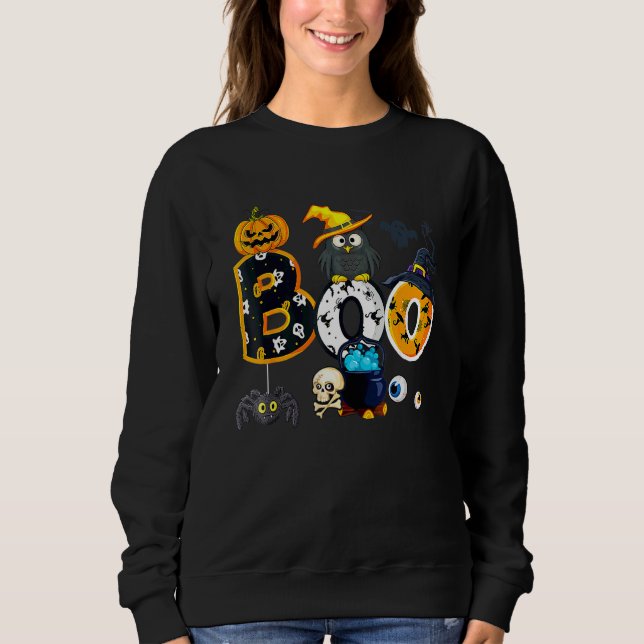 Camiseta Coruja de Boo do Halloween com Chapéu de Bruxa Ara (Frente)