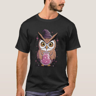 Camiseta Coruja de Bruxa Fofa com Caldeirão de Poção Mágica