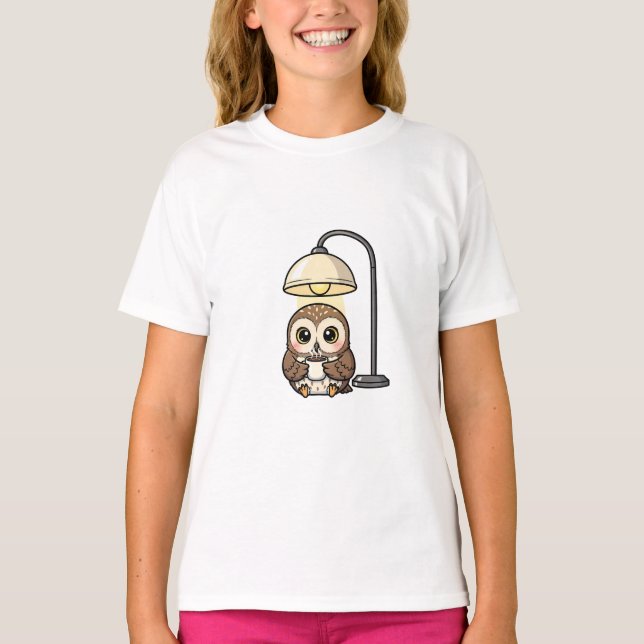 Camiseta Coruja de Café Aconchegante para Crianças (Frente)