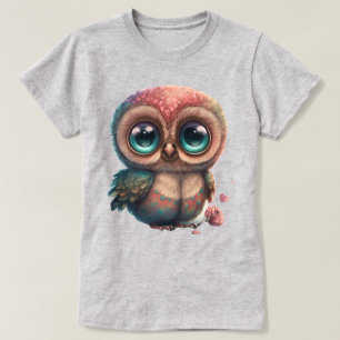 Camiseta Coruja de desenho animado adorável com olhos grand