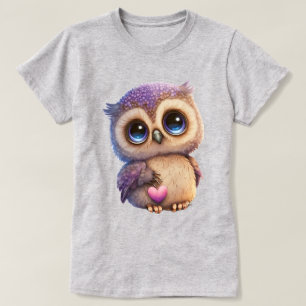 Camiseta Coruja de Desenho Animado com Olhos Grandes e Fofo