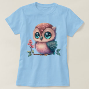 Camiseta Coruja de desenho animado empoleirada em um galho