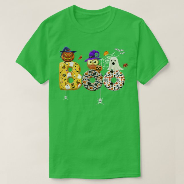 Camiseta Coruja de Halloween com aranhas de bruxa (Frente do Design)