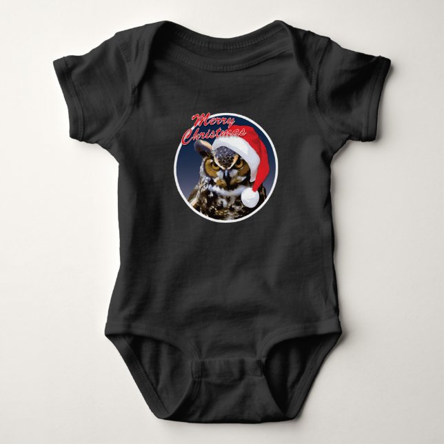 Camiseta Coruja de Natal - Bebê Jersey Bodycase (Frente)