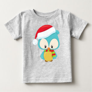 Camiseta Coruja de Natal, Coruja Bonita, Chapéu Santa, Esca