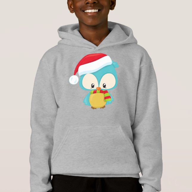 Camiseta Coruja de Natal, Coruja Bonita, Chapéu Santa, Esca (Frente)