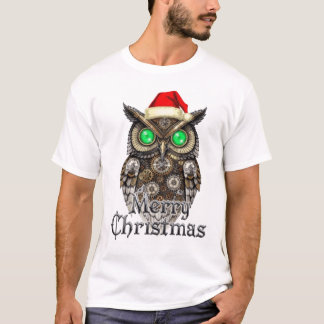 Camiseta Coruja de Natal Steampunk: Bronze Antigo & Esmeral
