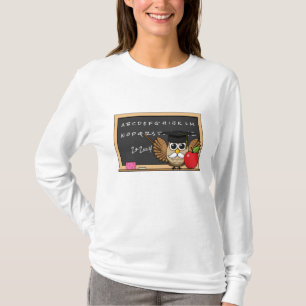 Camiseta Coruja de Professores Bonita com Cartoon Apple