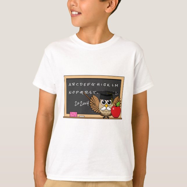 Camiseta Coruja de Professores Bonita com Cartoon Apple (Frente)