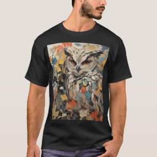 Camiseta Coruja e Flores na Pintura de Primavera