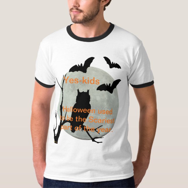 Camiseta Coruja e Morcegos Brancos de Halloween (Frente)