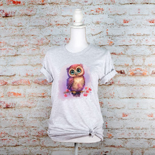Camiseta Coruja em Aquarela Fofa em Galho Floral