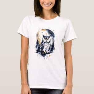 Camiseta Coruja em uma Floresta Estrelada