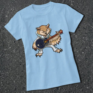 Camiseta Coruja Engraçada Cantor de Rock And Roll & Ilustra
