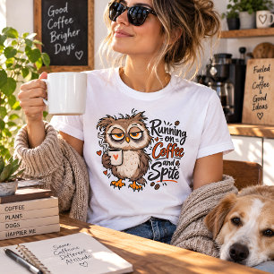 Camiseta Coruja Engraçada que Funciona à Café e Rancor
