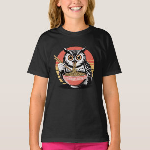 Camiseta Coruja Escorregando Ramen Japonês Estilo Ukiyo-e V
