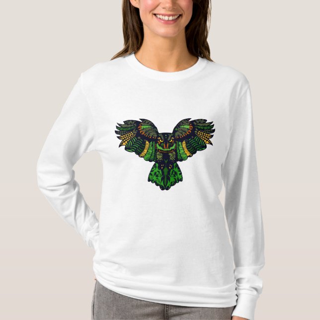 Camiseta Coruja Esmeralda Majestosa (Frente)
