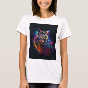 Camiseta Coruja Espacial Colorida