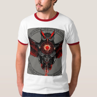 Camiseta Coruja Estrelando em Vermelho e Negro