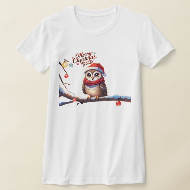 Camiseta Coruja Festiva em um Chapéu Santa (Postura )