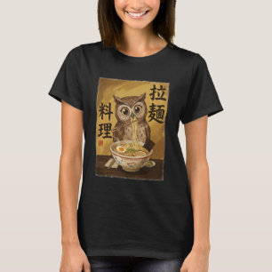 Camiseta Coruja Fofa Comendo Macarrão Ramen Divertido Japão