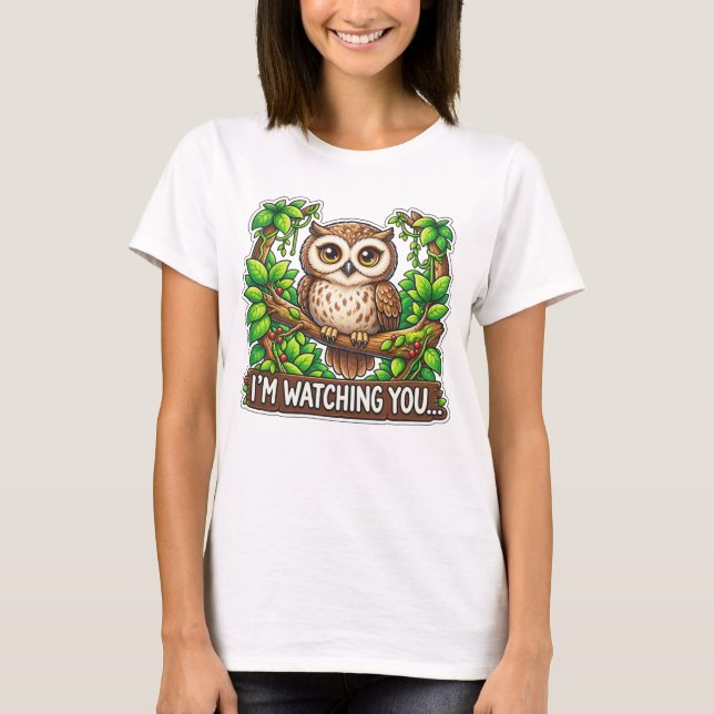 Camiseta Coruja Fofa - Estou Observando Você (Frente)