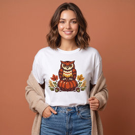 Camiseta Coruja Fofo de Outono em Abóbora Ação de Graças Ou