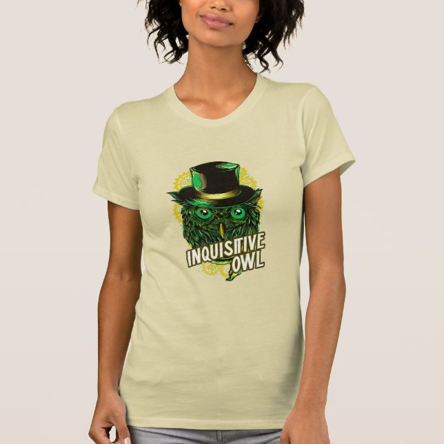 Camiseta Coruja inquisitiva - esquisitão Steampunk verde (Frente)