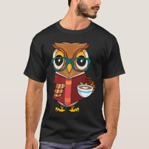 Camiseta Coruja Lendo Livro Café Bibliófilo