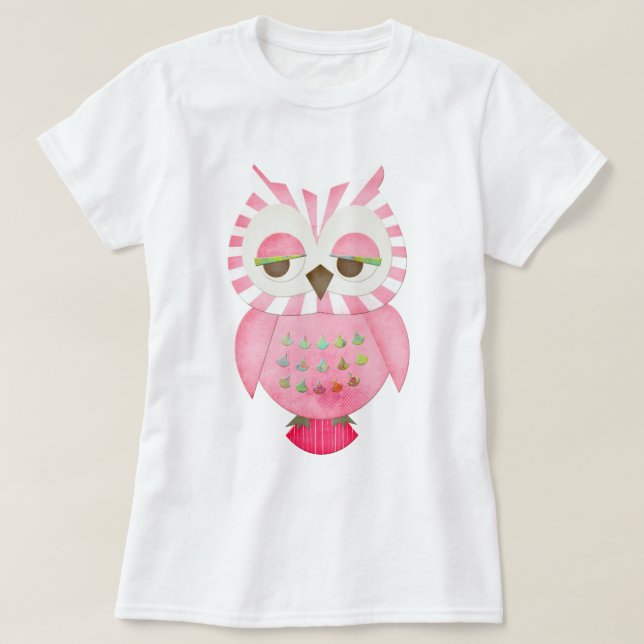 Camiseta Coruja listrada cor-de-rosa (Frente do Design)