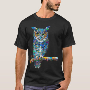 Camiseta Coruja Mosaica Colorida em Branch Wildlife